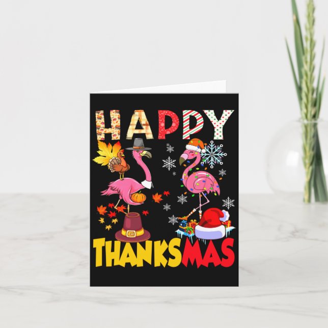 Tarjeta Thanksgiving Christmas Flamingo Happy Thanksmas Xm (Anverso)