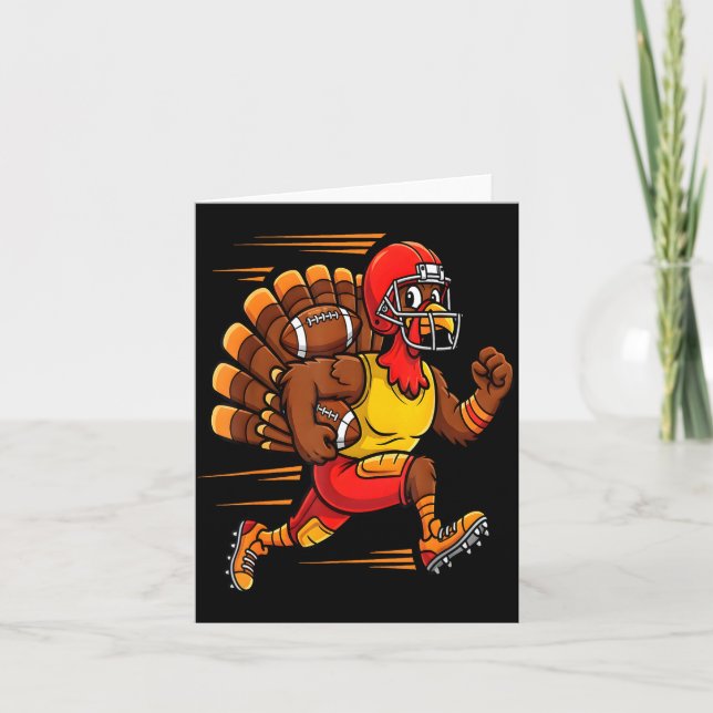 Tarjeta Thanksgiving Funny Turkey Playing Football Men Boy (Anverso)