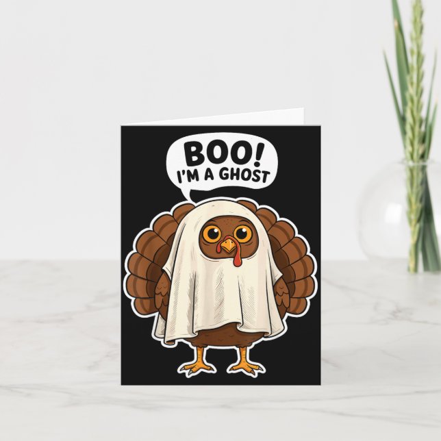 Tarjeta Thanksgiving Ghost Turkey Disguise Funny Halloween (Anverso)