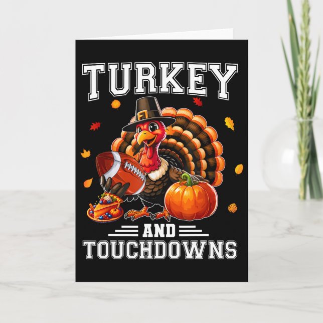 Tarjeta Thanksgiving Turkey And Touchdowns Footbyll Men Ki (Anverso)