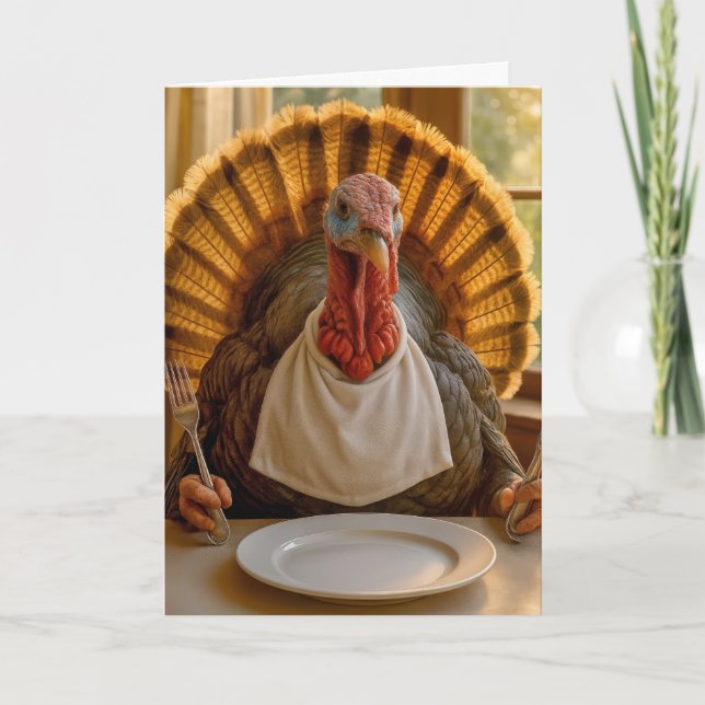 Tarjeta Thanksgiving Turkey With Knife and Fork (Anverso)