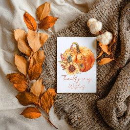 Tarjeta Thanksgiving Wishes Pumpkin & Sunflower Card