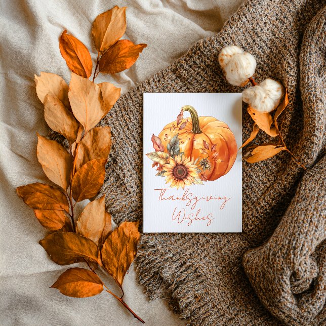 Tarjeta Thanksgiving Wishes Pumpkin & Sunflower Card (Subido por el creador)