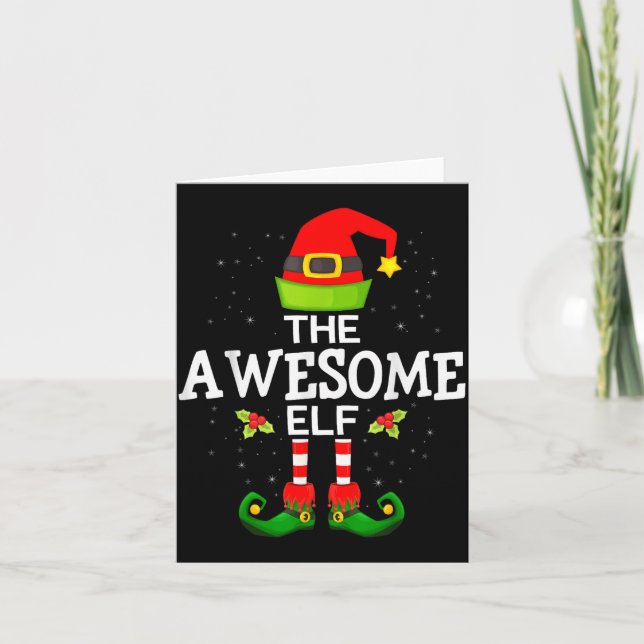 Tarjeta The Awesome Elf Christmas Family Matching Pajama  (Anverso)