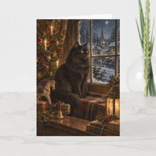 Tarjeta The Black Cat at Christmas Greeting Card