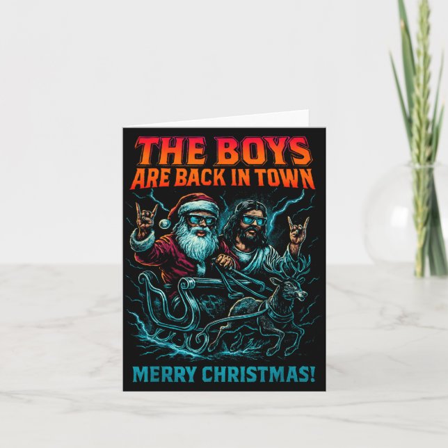 Tarjeta The Boys Are Back In Town Christmas Jesus Santa Ro (Anverso)