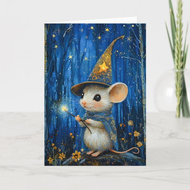 Tarjeta The Enchanted Magician Mouse Fantasy Art (Anverso)