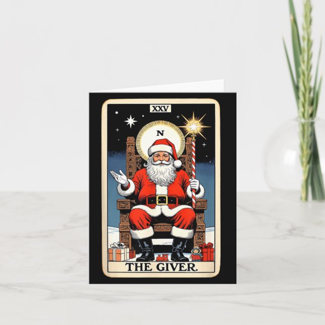 Tarjeta The Giver Santa Tarot Card Style Christmas Graphic (Anverso)