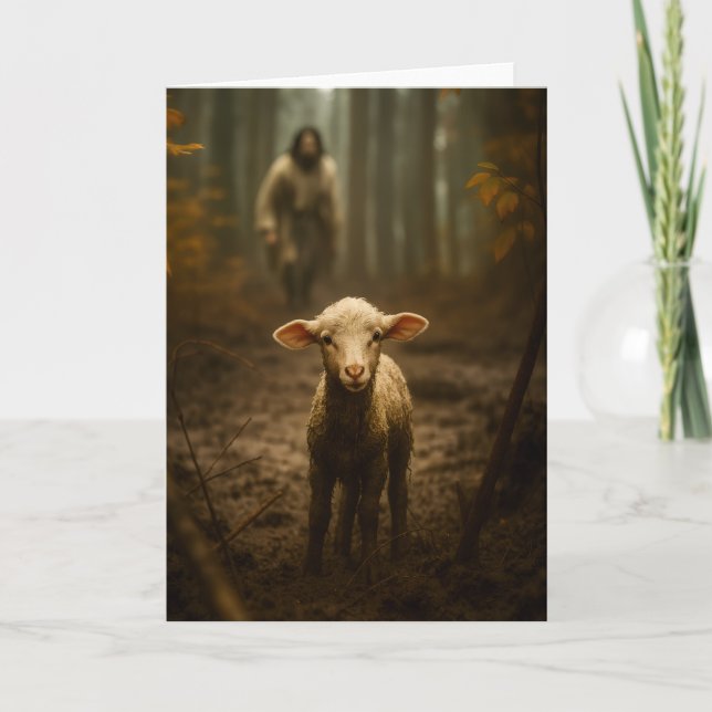 Tarjeta The Good Shepherd and the Lost Lamb – Jesus & Lamb (Anverso)