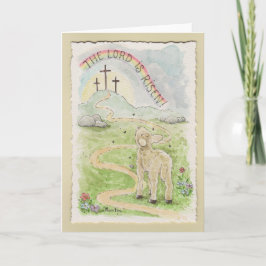 Tarjeta The Lord Is Risen Easter Card with Lamb