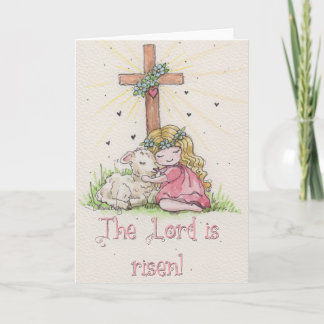 Tarjeta The Lord is Risen Little Girl and Lamb