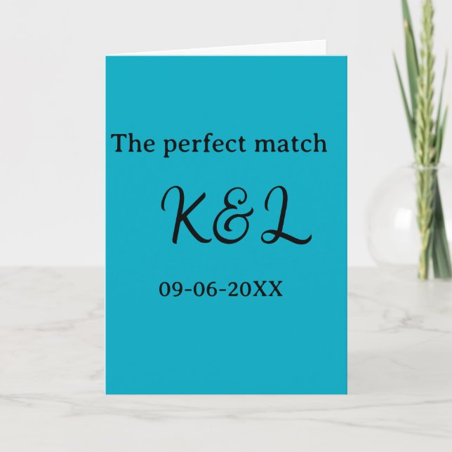 Tarjeta The perfect match couple name letter date blue sim (Anverso)