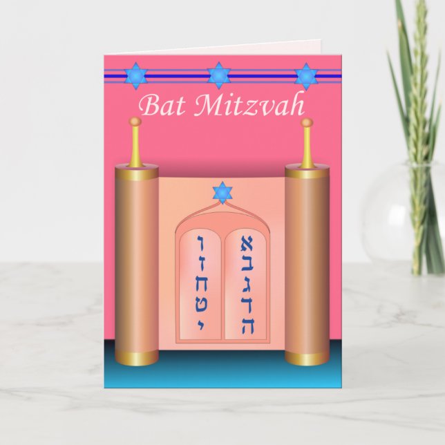 Tarjeta The Ten Commandments Bat Mitzvah Card (Anverso)