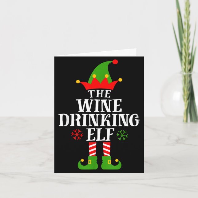 Tarjeta The Wine Drinking Elf Funny Matching Family Christ (Anverso)