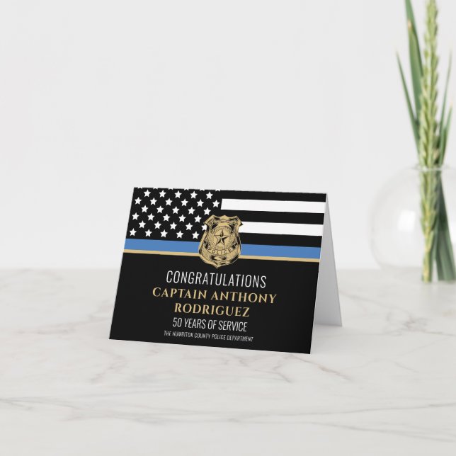 Tarjeta Thin Blue Line Police Retirement Law Enforcement (Anverso)