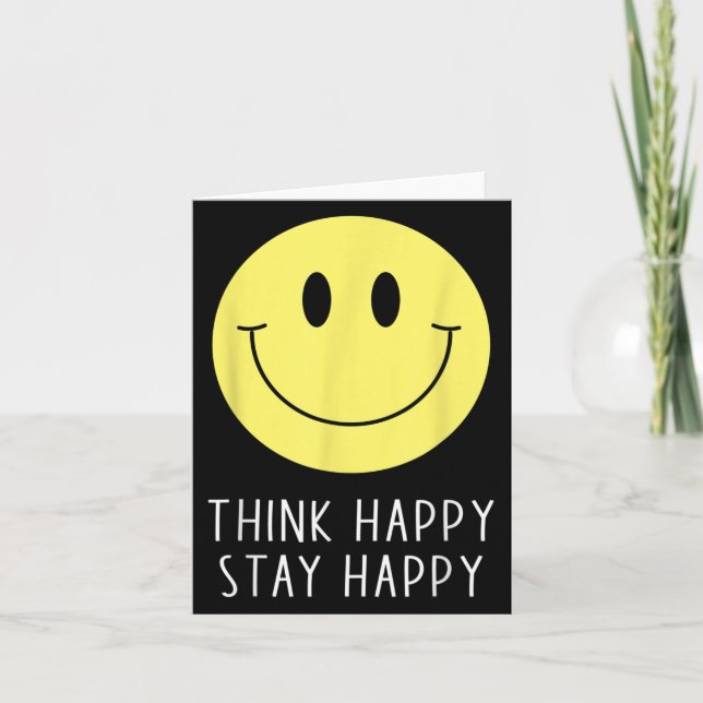 Tarjeta Think Happy Stay Happy Motivation Quote Yellow Smi (Anverso)