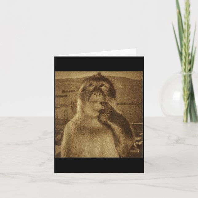 Tarjeta Thinking Monkey Meme Vintage Retro  (Anverso)