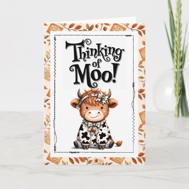 Tarjeta Thinking of Moo Highland Cow (Anverso)