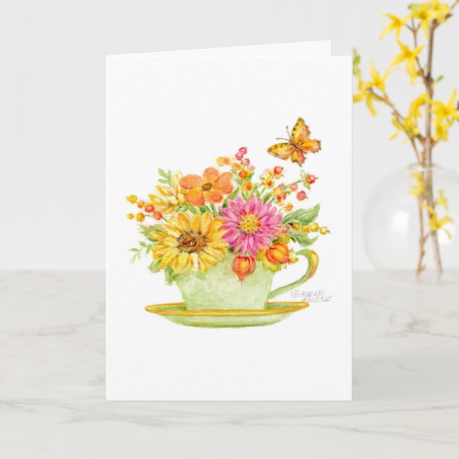 Tarjeta Thinking of You Autumn Teacup Beautiful Day Card (flor amarilla)