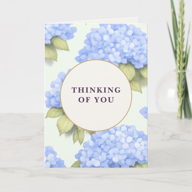 Tarjeta Thinking of You Card | Blue Hydrangea Floral (Anverso)