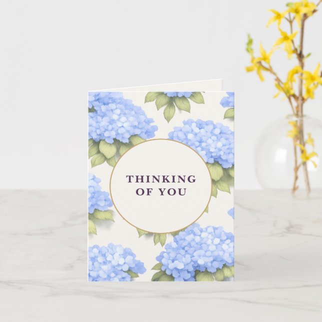 Tarjeta Thinking of You Card | Blue Hydrangea Floral (flor amarilla)