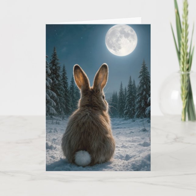 Tarjeta Thinking of you Cottontail Rabbit In Moonlight (Anverso)