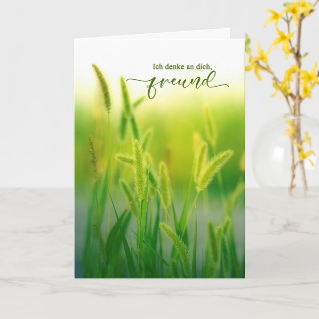 Tarjeta Thinking of You German Language Summer Grasses (flor amarilla)