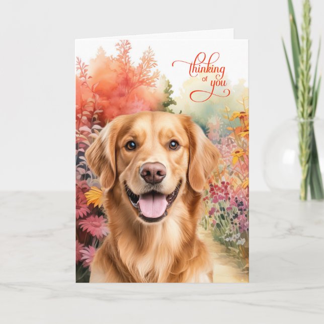 Tarjeta Thinking of You Golden Retriever Dog Garden Path (Anverso)