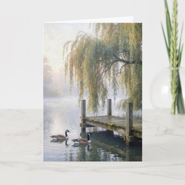 Tarjeta Thinking of You Lake Dock with Geese (Anverso)