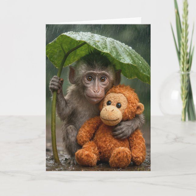 Tarjeta Thinking of You Macaque Monkey with Orangutan (Anverso)