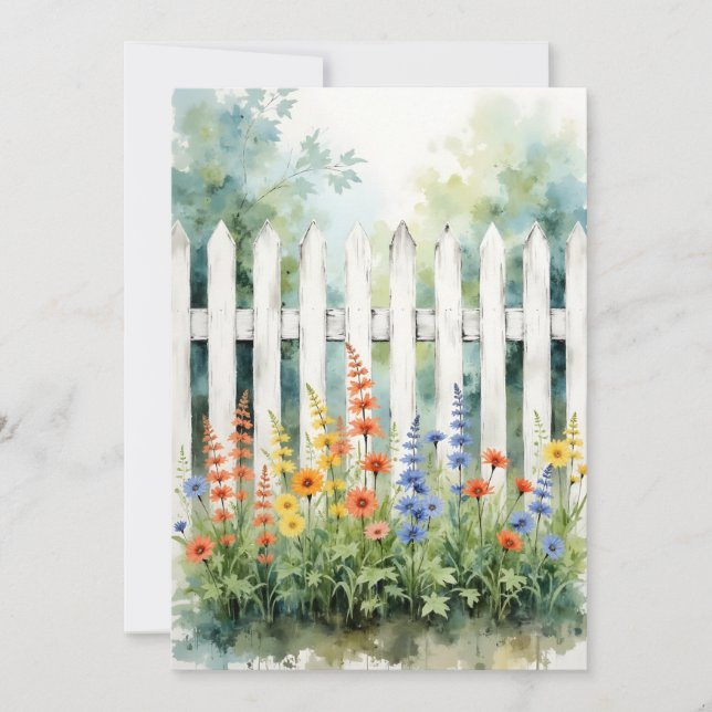 Tarjeta Thinking of You Picket Fence with Flowers Flat (Anverso)