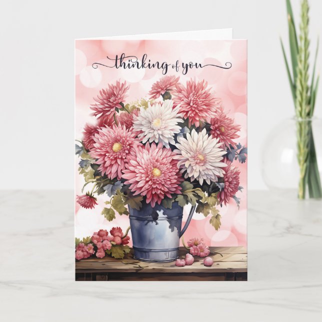 Tarjeta Thinking of You Pink and White Chrysanthemums (Anverso)