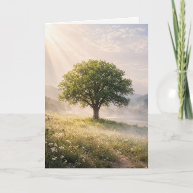 Tarjeta Thinking of you Solitary Tree with Sunbeams (Anverso)