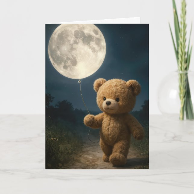 Tarjeta Thinking of You Teddy Bear With Moon Balloon (Anverso)