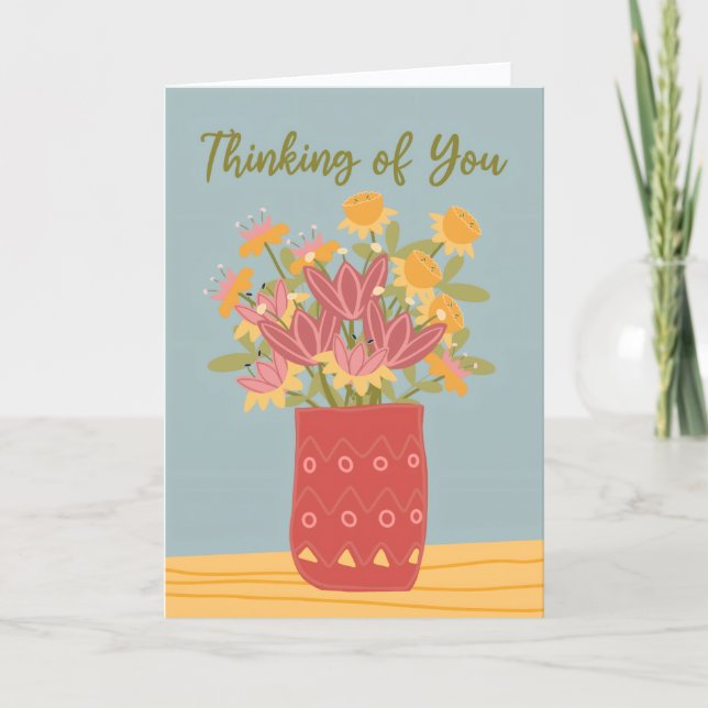 Tarjeta Thinking of You Vase of Flowers (Anverso)