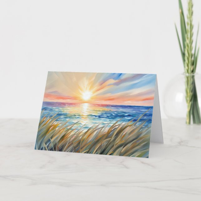 Tarjeta Thinking of You Watercolor Ocean Sunrise (Anverso)