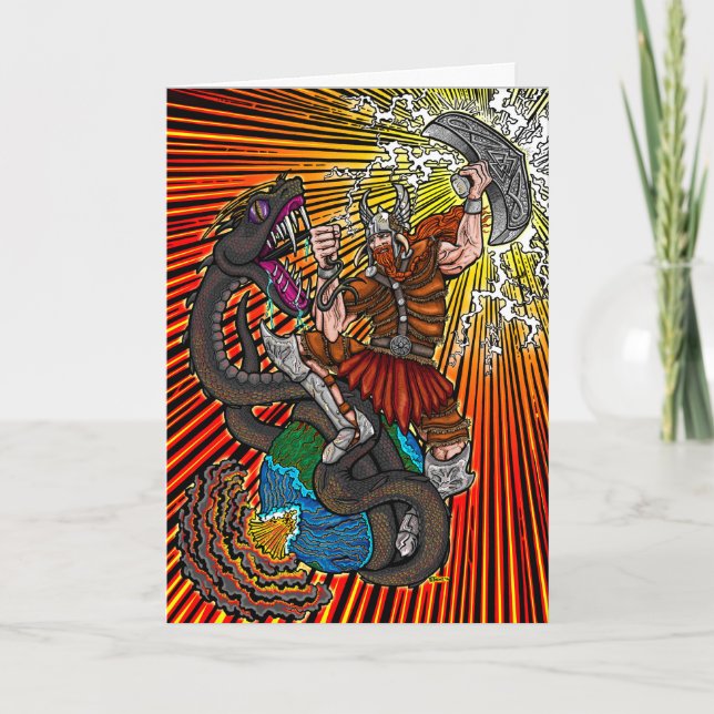 Tarjeta Thor vs. Jörmungandr Greeting Card (Anverso)