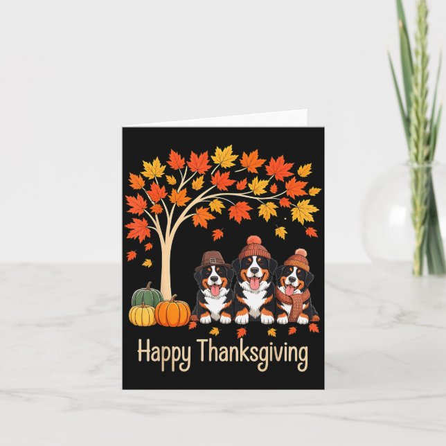 Tarjeta Three Bernese Mountain Dogs Fall Tree Happy Thanks (Anverso)