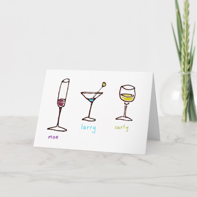 Tarjeta Three Cartoon Drinks Stooges Folded Greeting Card (Anverso)