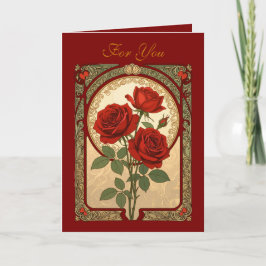 Tarjeta Three Deep Red Roses Art Nouveau Style