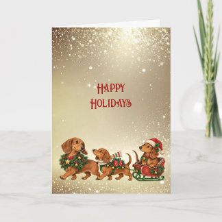 Tarjeta Three Festive Dachshund Holiday