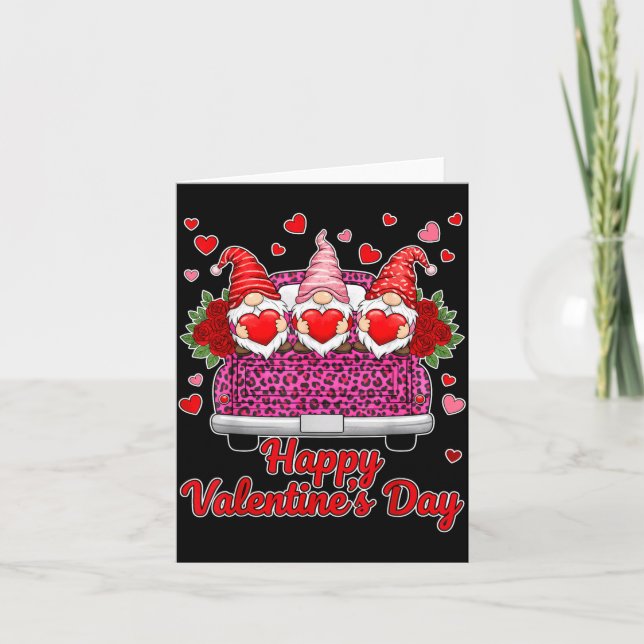 Tarjeta Three Gnomes And Leopard Truck Happy Valentine's D (Anverso)