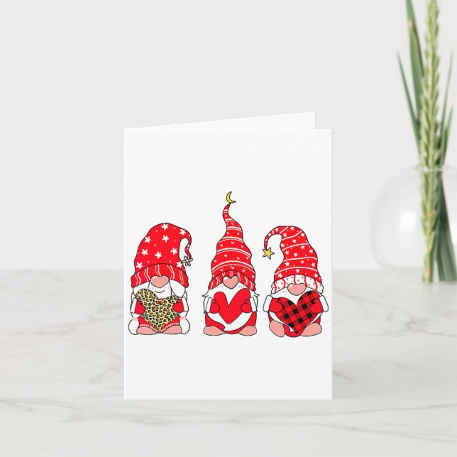 Tarjeta Three Gnomes Holding Heart Leopard Happy Valentine (Anverso)