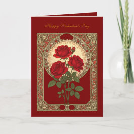 Tarjeta Three Red Roses Art Nouveau Style