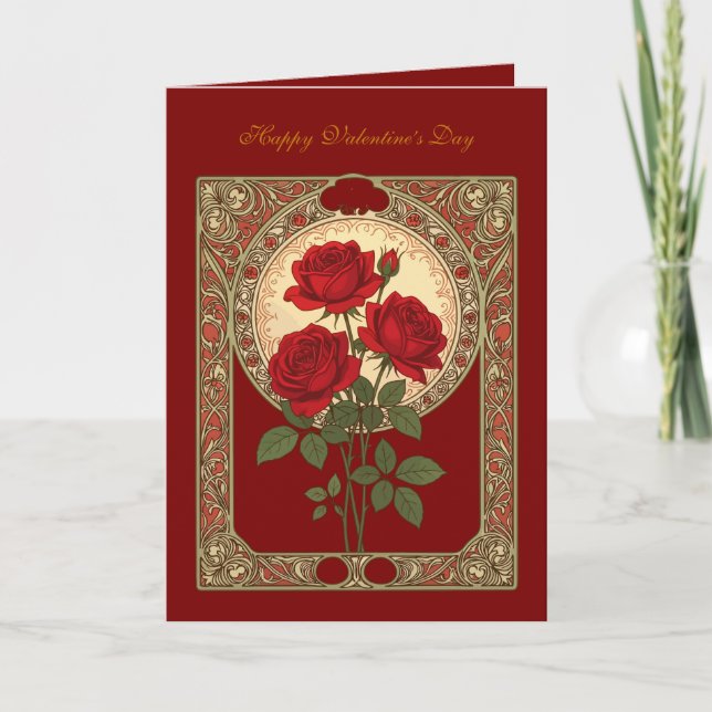 Tarjeta Three Red Roses Art Nouveau Style (Anverso)