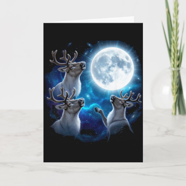 Tarjeta Three Reindeer Howling At The Moon Merry Christmas (Anverso)