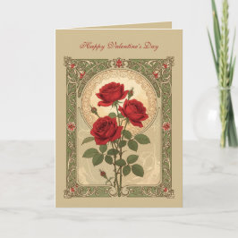 Tarjeta Three Romantic Red Roses Art Nouveau Style