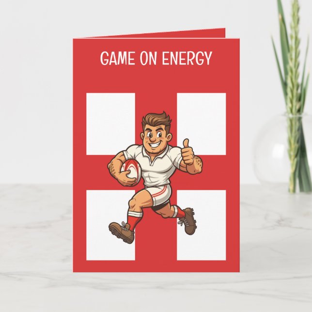 Tarjeta Thumbs-Up Try Run Cheerful Rugby Hero (Anverso)