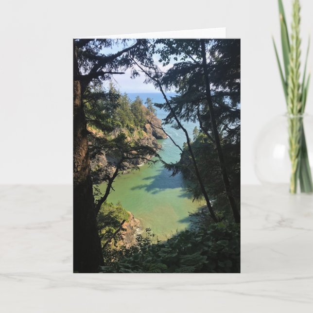 Tarjeta Thunder Rock Cove, Samuel H. Boardman, Oregón (Anverso)