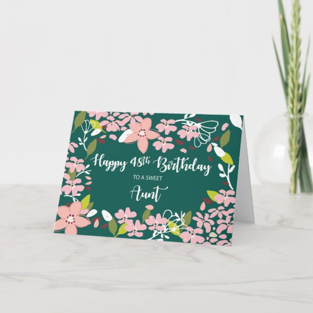 Tarjeta Tía 48. Flores verdes de cumpleaños (Anverso)